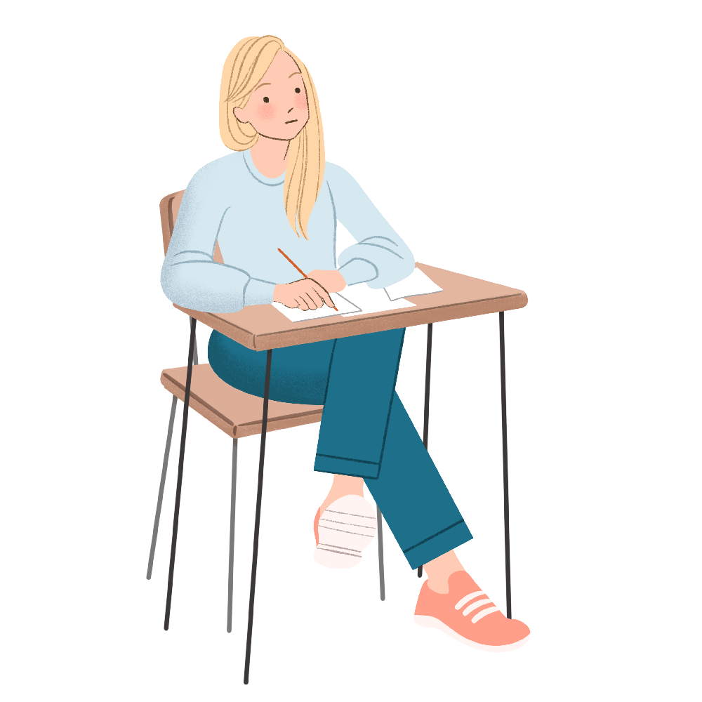 Illustration of blonde girl at desk