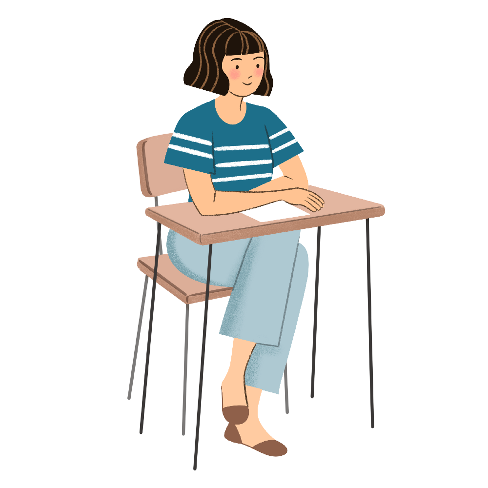 Illustration of schoolgirl at desk